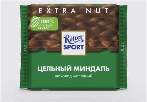 Шоколад Ritter Sport Цельный миндаль, молочный, с цельным миндалем, 100 г 3370 - фото 10714