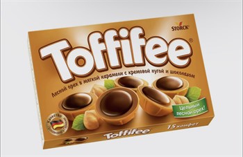 Toffifee, набор конфет в коробке, конфеты с лесным орехом в карамельной чашечке, с кремовой нугой и шоколадом, 125г / Тоффифи 3234